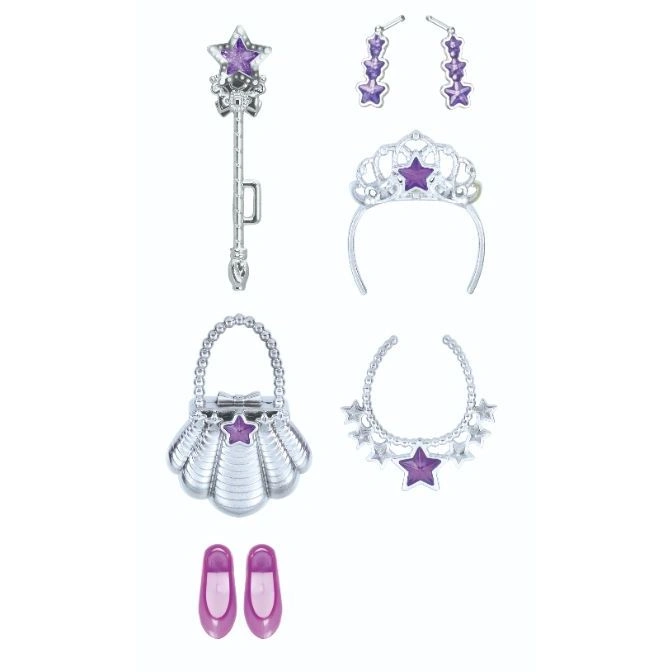  Toy princess dress-up set with wand, tiara, jewelry, purse, and ballet shoes.