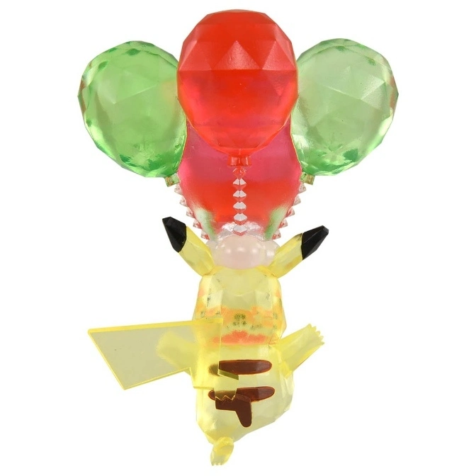  Crystal Pikachu toy floating with red and green balloons.