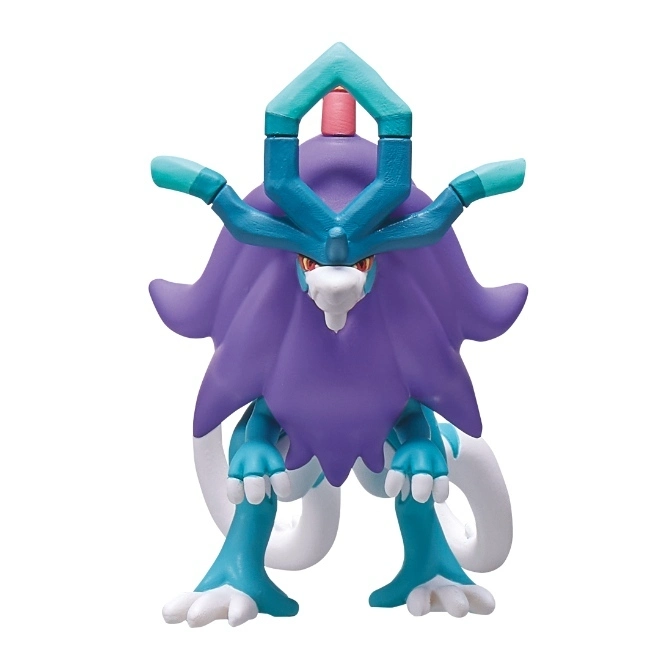  Suicune toy figure with purple mane, teal accents, and white tail.