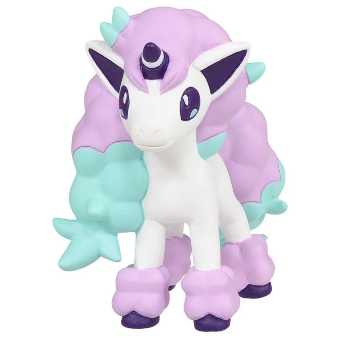  Pastel Galarian Ponyta toy figure with purple mane and teal accents.