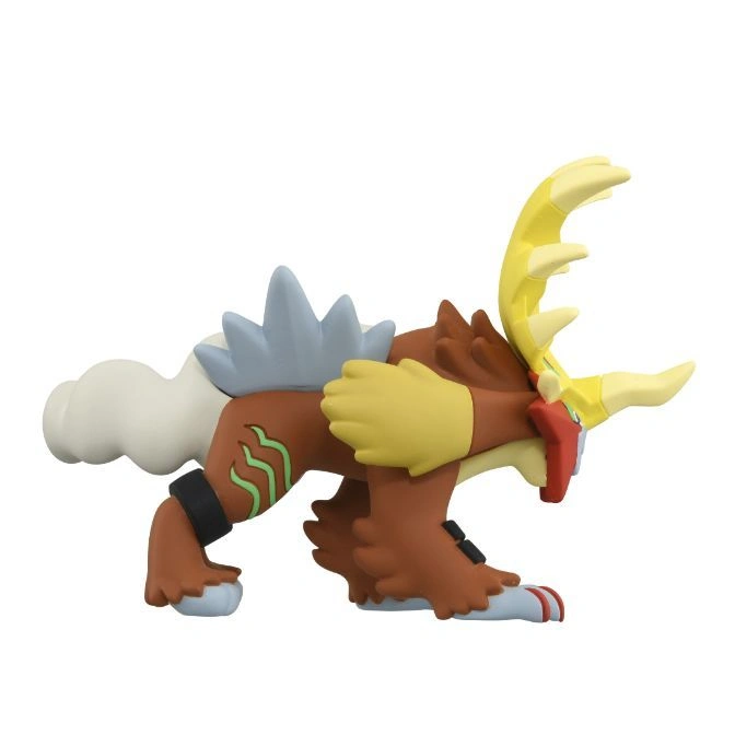  Entei toy figure with brown body, yellow mane, and cloud-like tail.