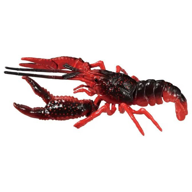  Red and black toy crawfish with detailed claws and antennae.