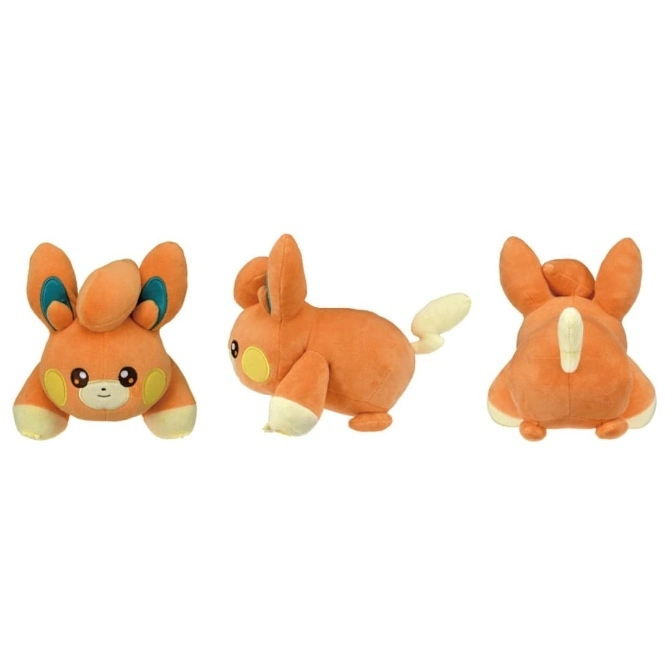  Orange Pachirisu plush toy in three poses: front, side, and back.