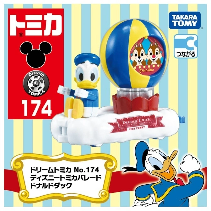  Donald Duck Tomica car with Chip & Dale balloon. A Disney diecast toy car.