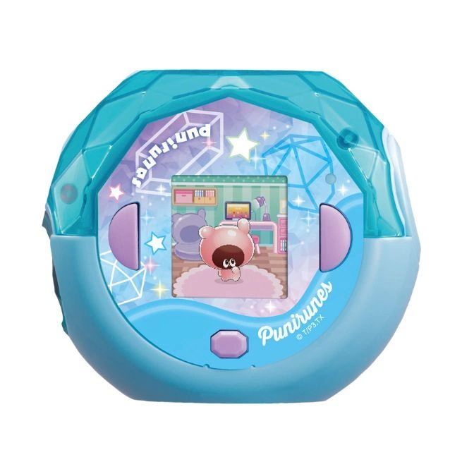 Blue Punirunes virtual pet toy with a cartoon bear character on screen.