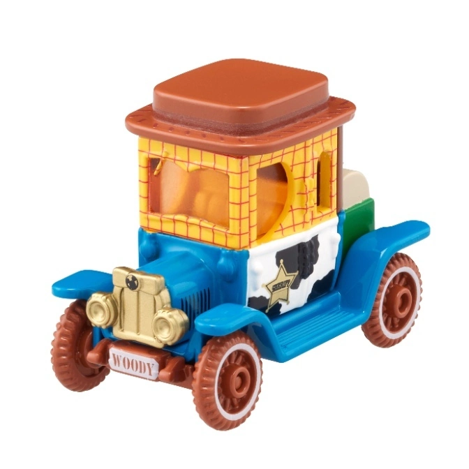  Toy Story Woody's car: blue vintage car with Woody's hat roof and cow print side.