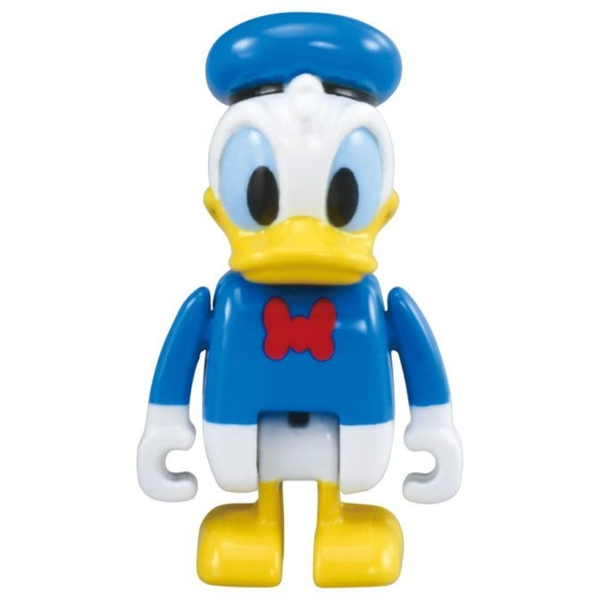  Donald Duck toy figure with blue hat, shirt, and yellow feet.