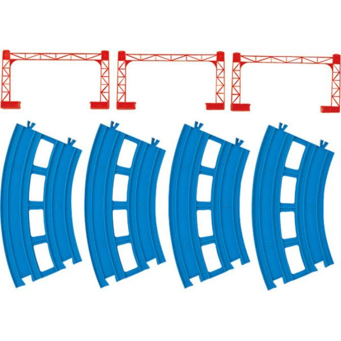 Toy train tracks and bridges