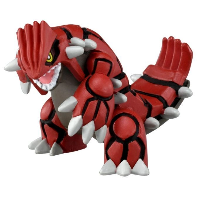  Red Groudon toy figure with white claws and black markings.