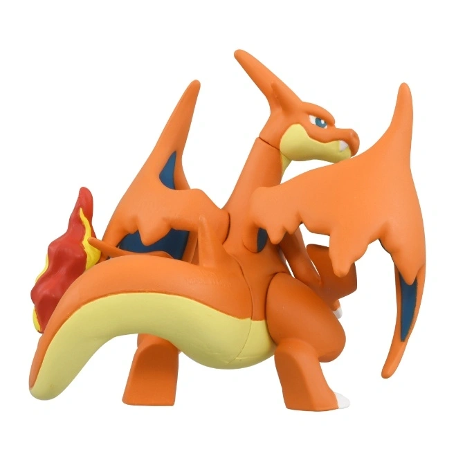  Charizard toy figurine with orange body, yellow belly, blue wings, and flame on tail.