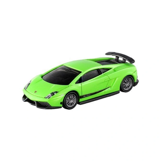 Green Lamborghini toy car with black spoiler.