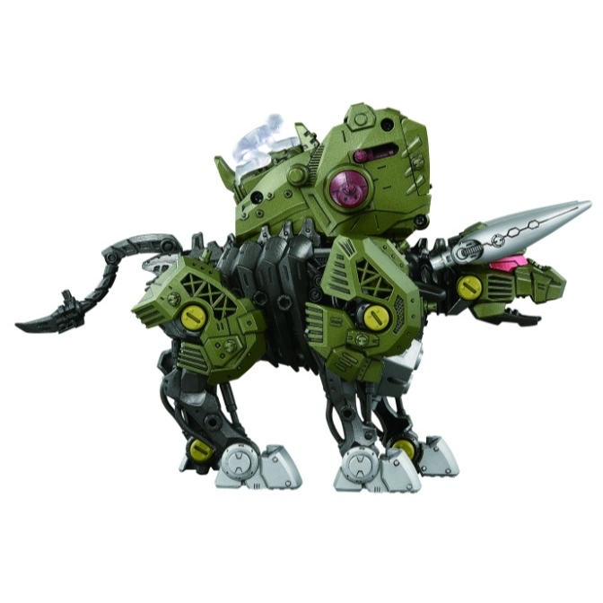  Green Zoid toy with a drill-like weapon, detailed armor, and mechanical legs.