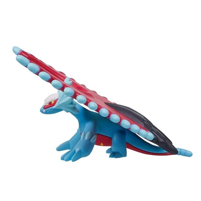  Blue and red toy dragon with wing-like appendages.