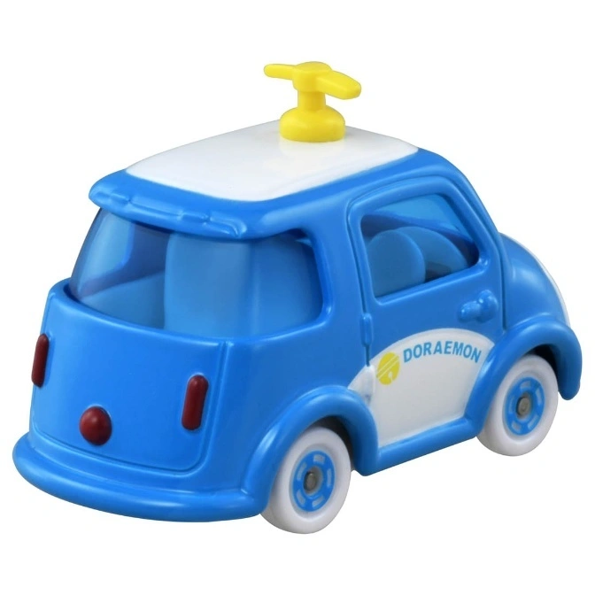  Blue Doraemon toy car with white roof and yellow propeller.