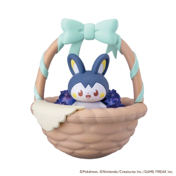  Dewott in an Easter basket with a bow. A Pokémon toy.