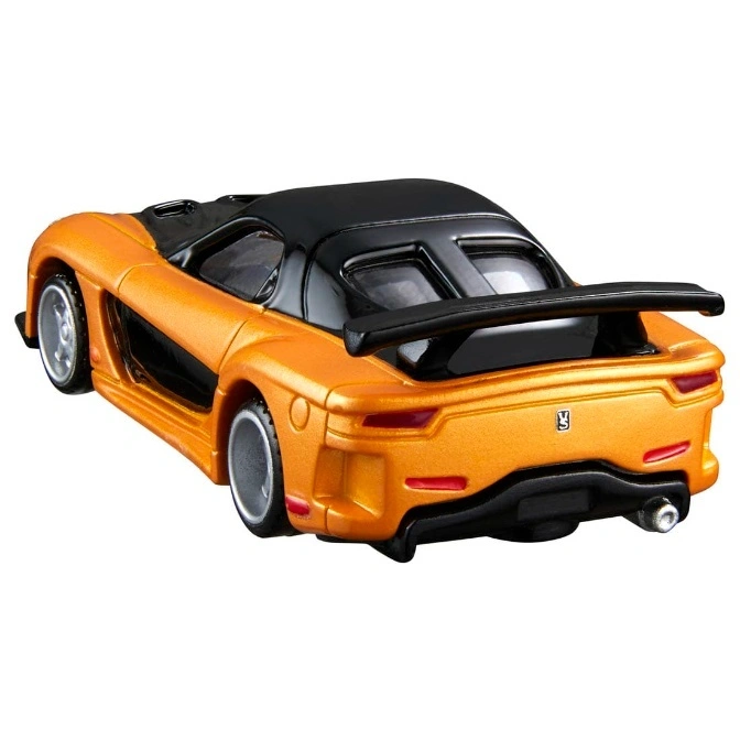  Orange toy car with black roof and spoiler, silver wheels, and visible exhaust.