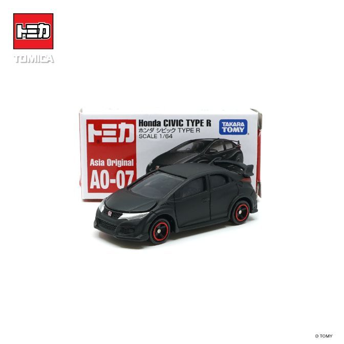 Black Tomica Honda Civic Type R toy car with box. Scale 1/64.