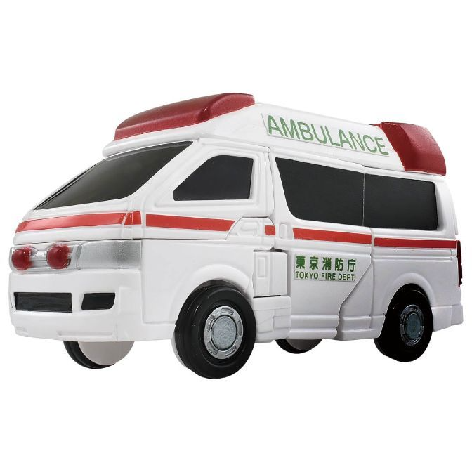  Toy ambulance with red accents and "Tokyo Fire Dept." text.