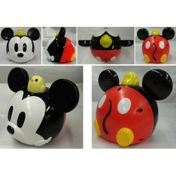  Mickey Mouse tumbler toy with a small yellow bird on its head, shown from multiple angles.