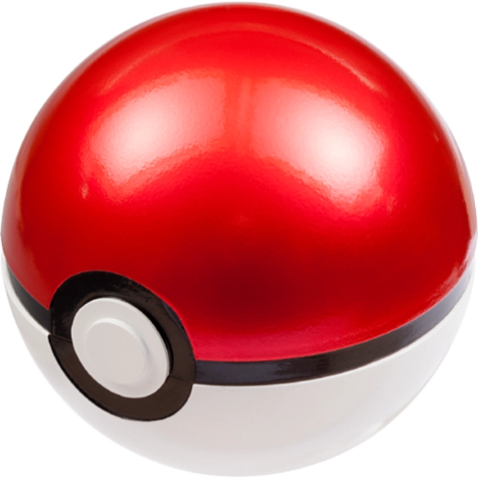  Red and white Poké Ball toy with a central button.