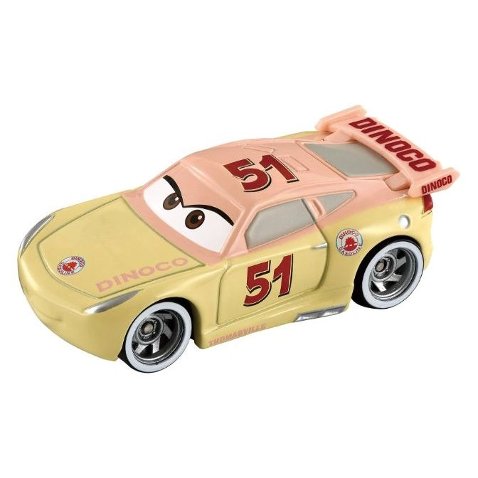 Dinoco Cruz Ramirez toy car with number 51, light yellow and pink.