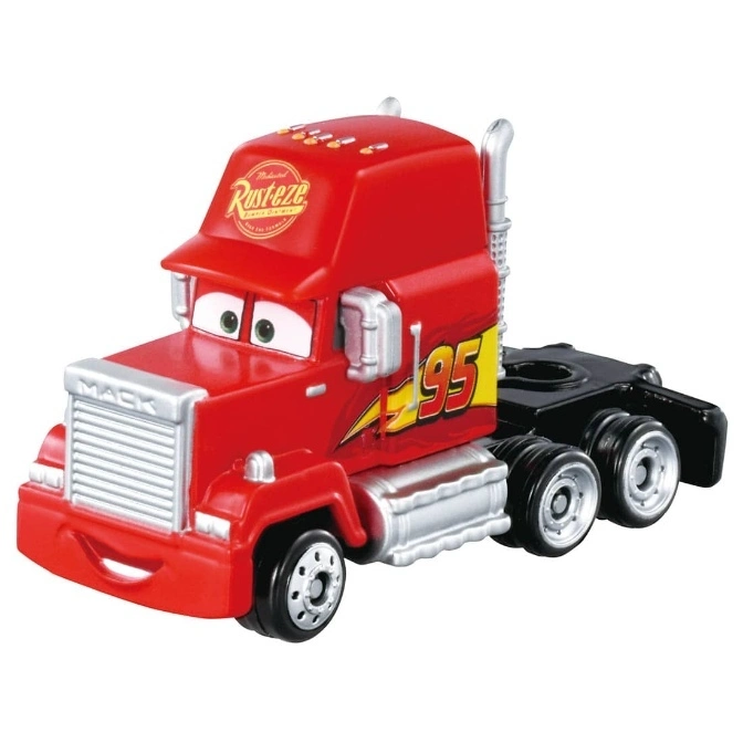 Red Mack truck toy from Disney's Cars with Rust-eze logo and number 95.