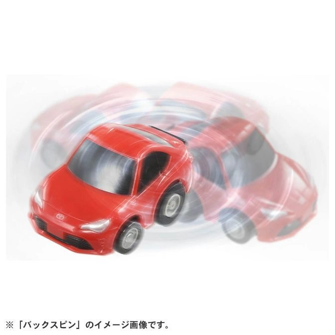  Red toy car spinning, showcasing its design and movement.
