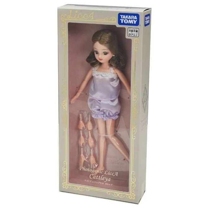  Licca-chan doll in box, lavender pajamas, extra hands. Takara Tomy brand.