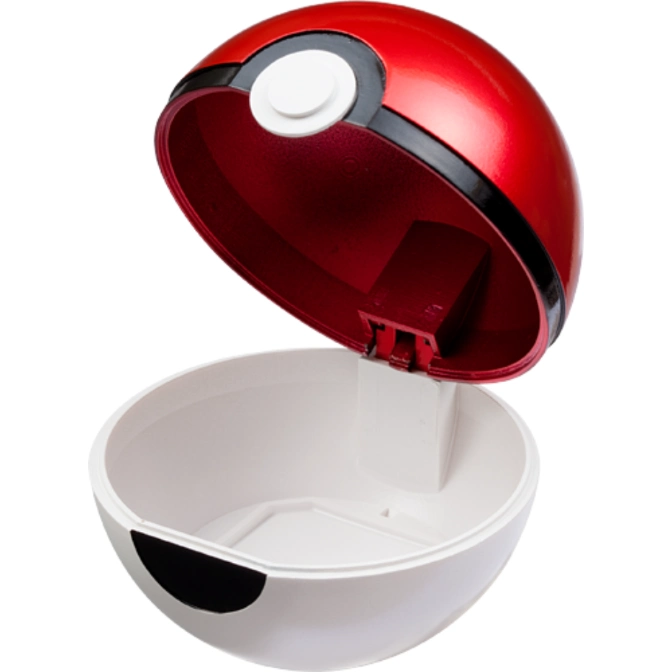  Open Poké Ball toy with red top and white base, showing interior.