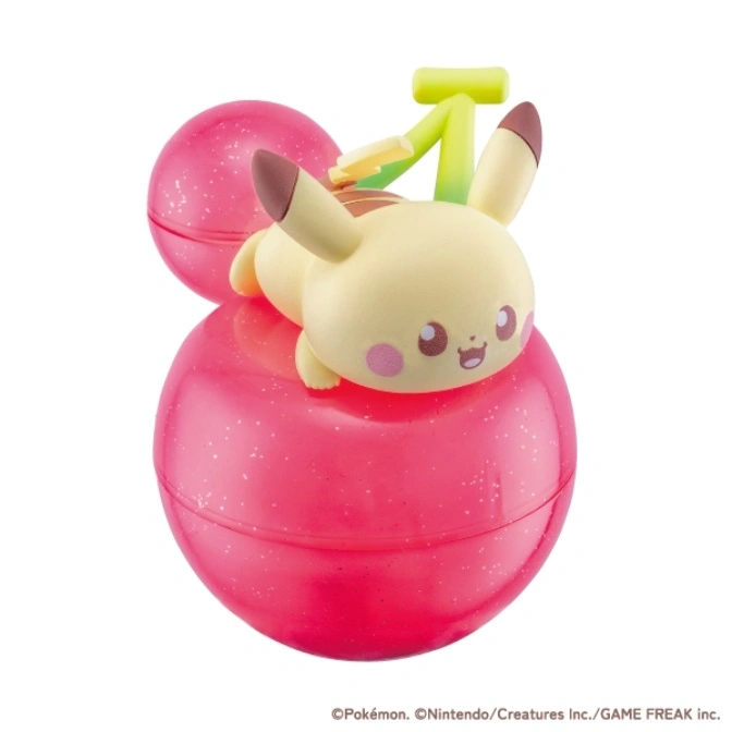 Pikachu-themed gashapon toy with pink cherry design.
