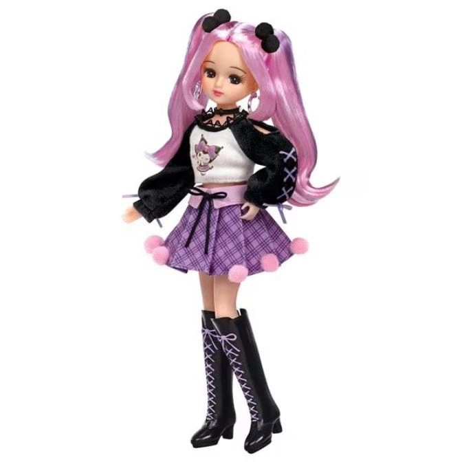  Fashion doll with pink hair, plaid skirt, and lace-up boots.