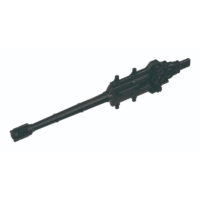  Black toy gun with a long barrel and detailed design, resembling a futuristic weapon.