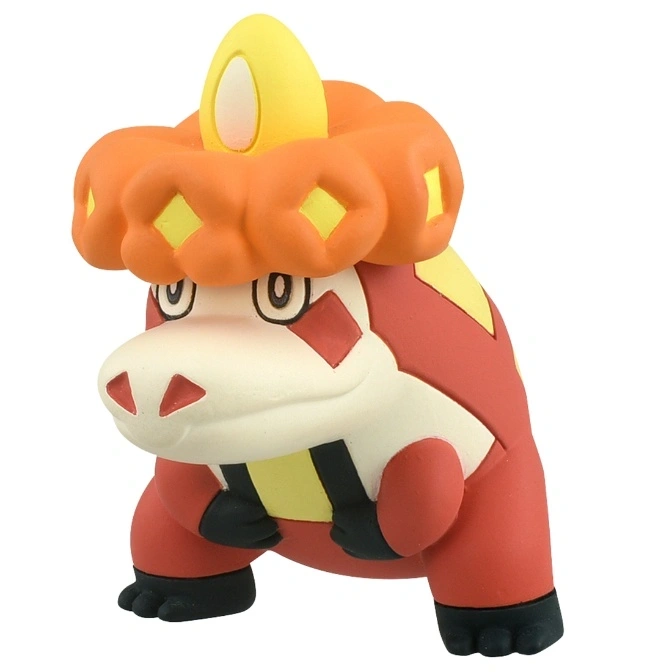 Fuecoco toy figure with orange and yellow details, standing.