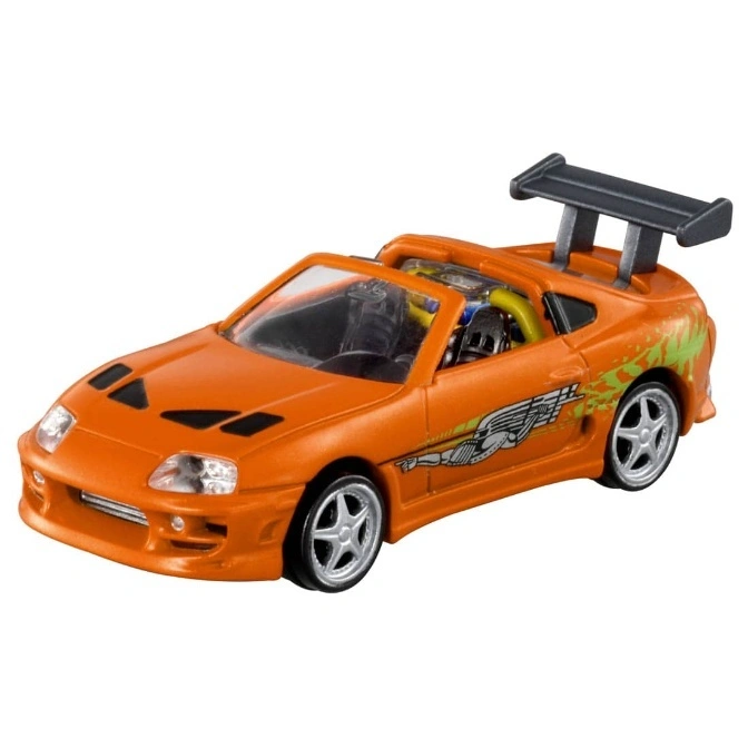  Orange Toyota Supra toy car with a black spoiler and side decals.