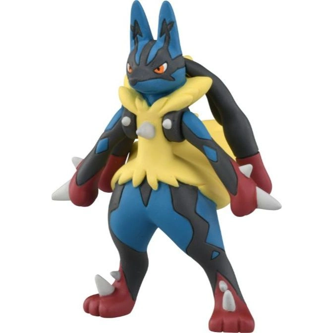 Lucario action figure with blue, black, red, and yellow coloring in a standing pose.