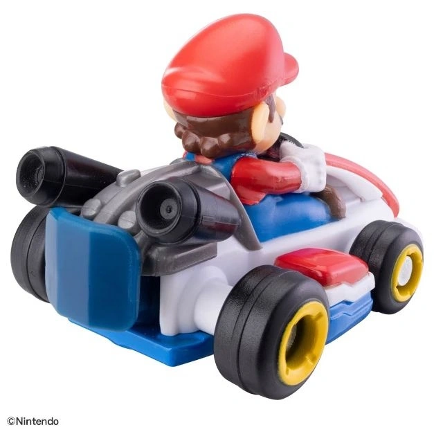  Mario Kart toy featuring Mario in his kart with blue, red, and white accents.
