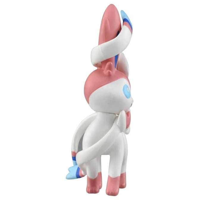  Sylveon figurine with pink, white, and blue ribbons.