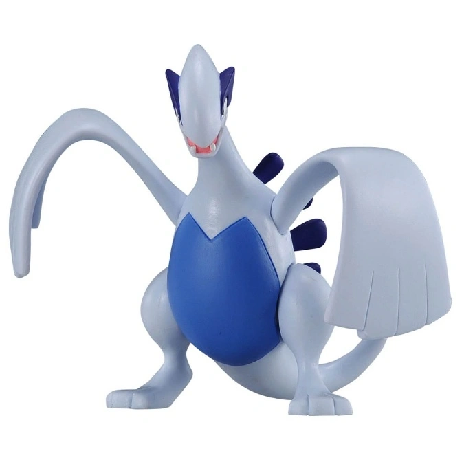  Lugia toy figure with blue belly and white wings.