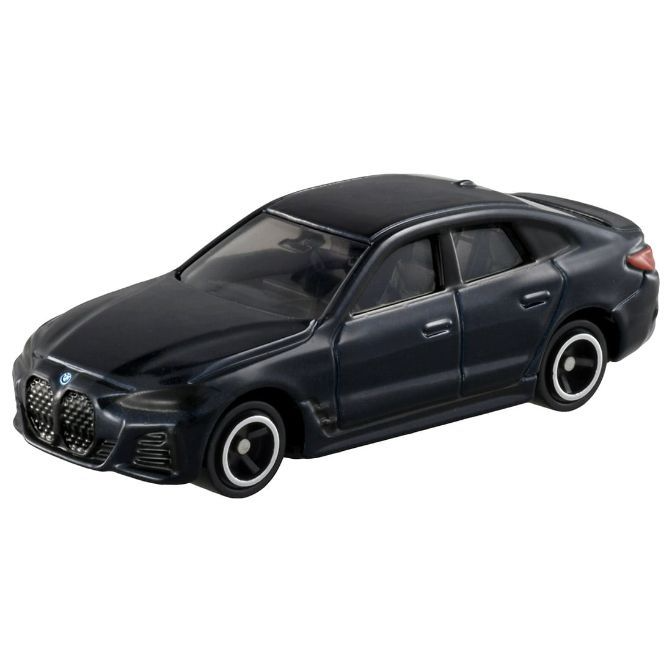 Black BMW toy car with detailed grille and white-rimmed wheels.