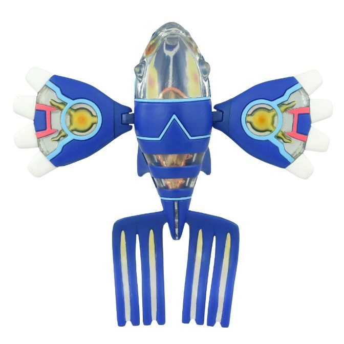  Blue Kyogre toy with clear head, outstretched arms, and comb-like tail.