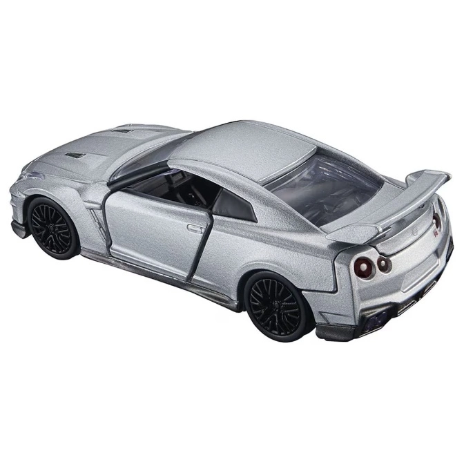  Silver Nissan GT-R toy car with black wheels and spoiler.