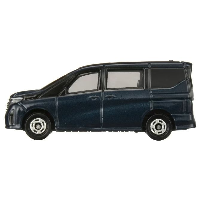  Dark blue toy minivan with detailed wheels and windows.