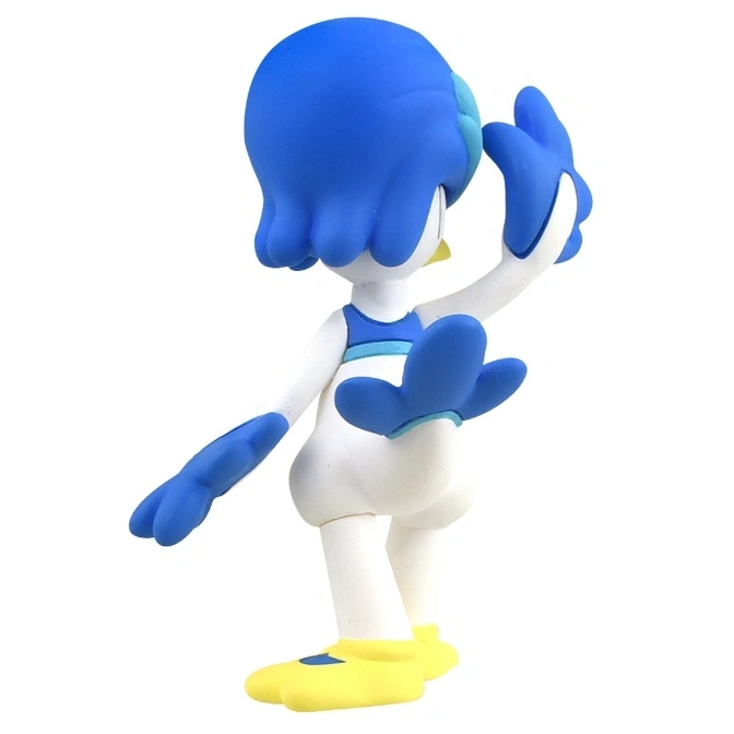  Piplup figurine with blue head, white body, and yellow feet in a dynamic pose.