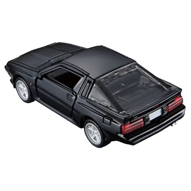  Black toy car with silver rims, a coupe with a rear window hatch.