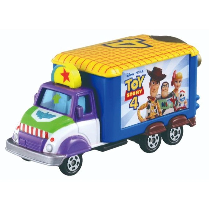 Toy Story 4 truck with Buzz Lightyear cab and character graphics on the trailer.