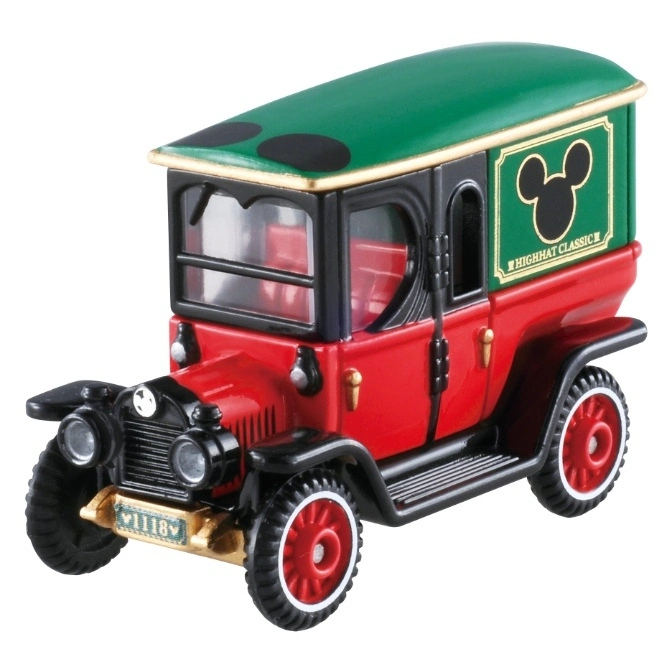 Red and green toy car with Mickey Mouse logo and 'HIGHHAT CLASSIC' text.