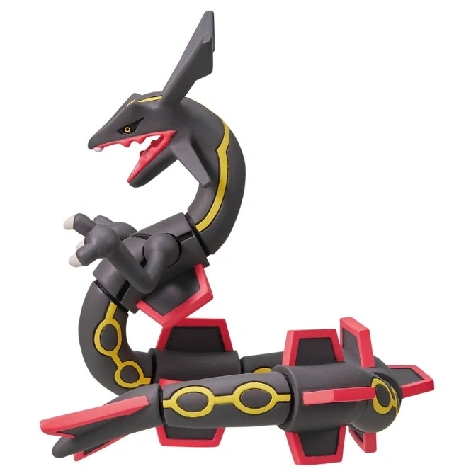  Black Rayquaza action figure with red and yellow accents, posed dynamically.