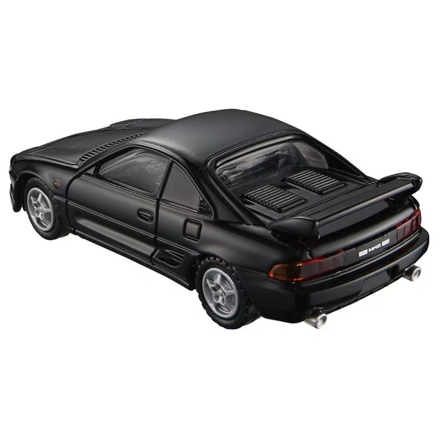  Black MR2 toy car with spoiler and silver rims, rear view.