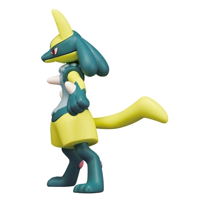  Lucario toy figure in a standing pose, featuring blue and yellow coloring.