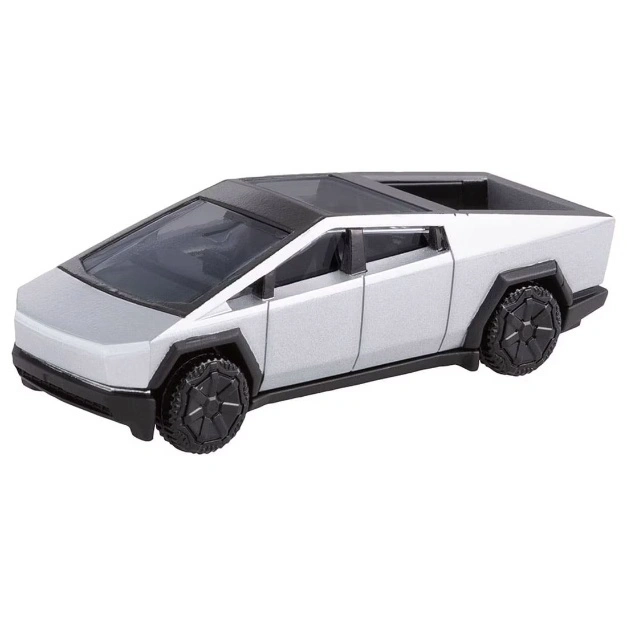 Toy Tesla Cybertruck with black trim and wheels.